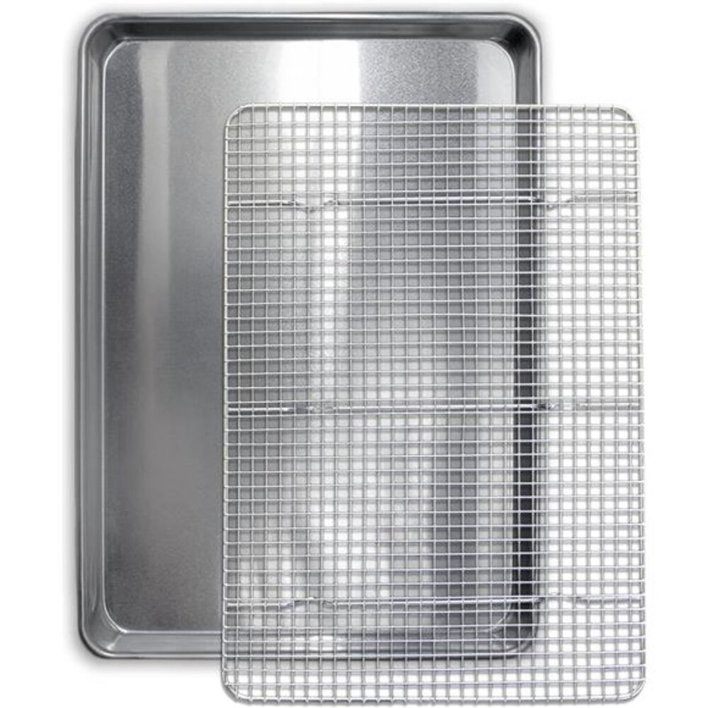 Commercial Quality Cookie Sheet and Rack - Aluminum Half Sheet Baking Pan